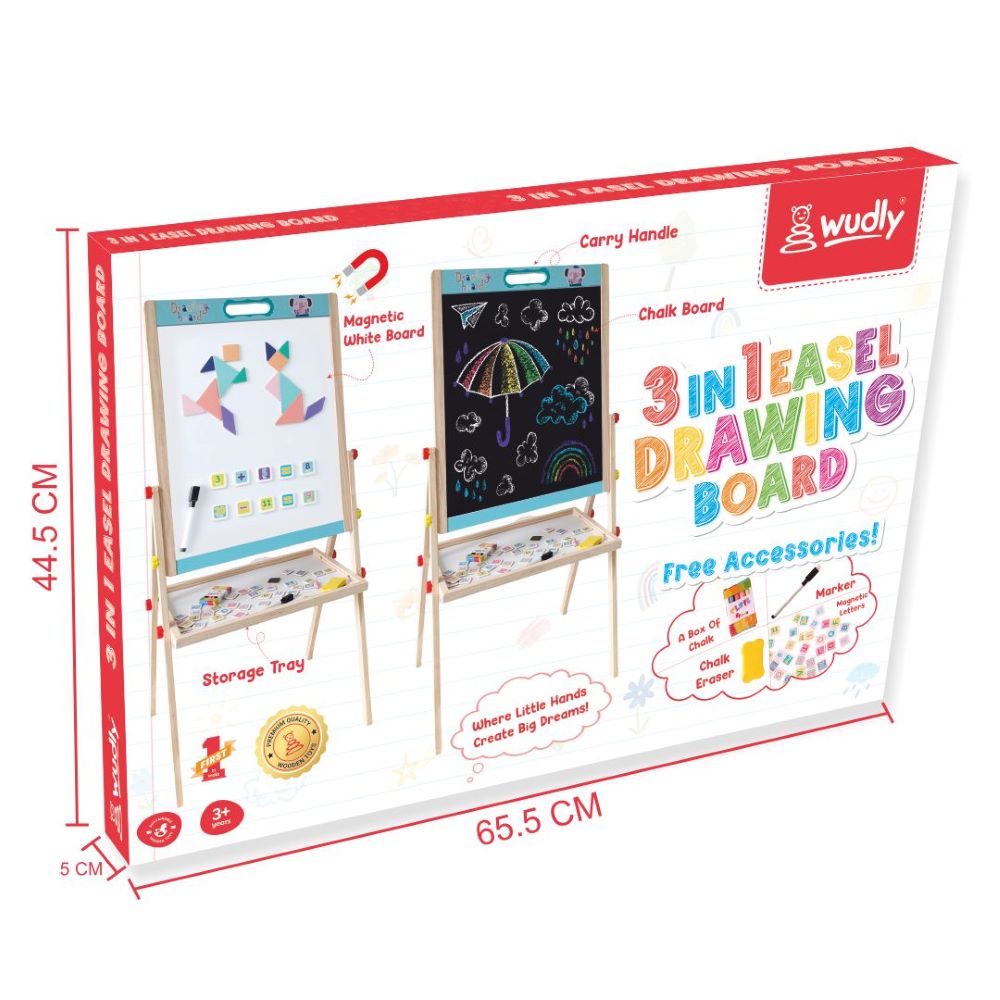3 in 1 Easel Board for Kids with Stand and Storage Tray