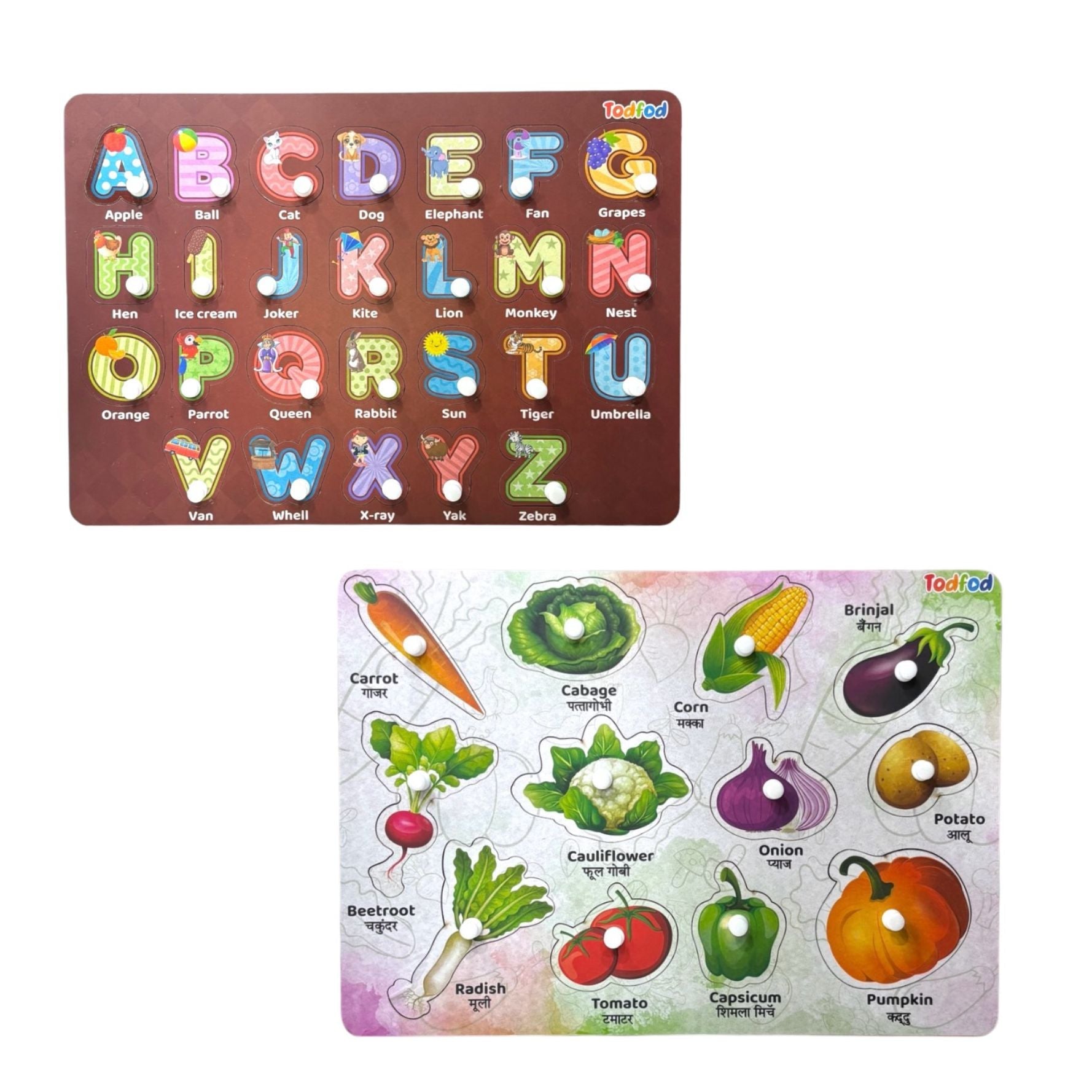 ABCD 4-1 Vegetable Characters Wooden Knob & Pegged Puzzle for Kids