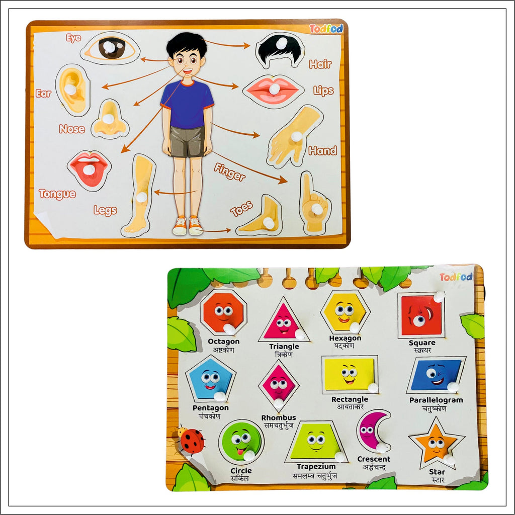 Body Parts & Shapes Characters Wooden Knob & Pegged Puzzle for Kids