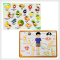 Fruit and Body Parts Wooden Knob & Pegged Puzzle for Kids