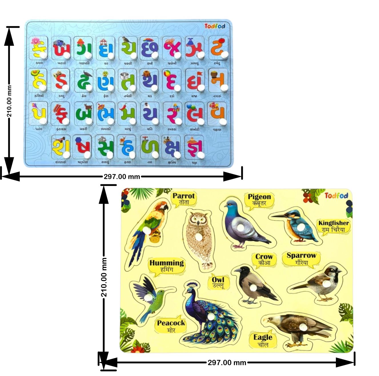 Gujarati Kakko Birds Characters Wooden Knob & Pegged Puzzle for Kids