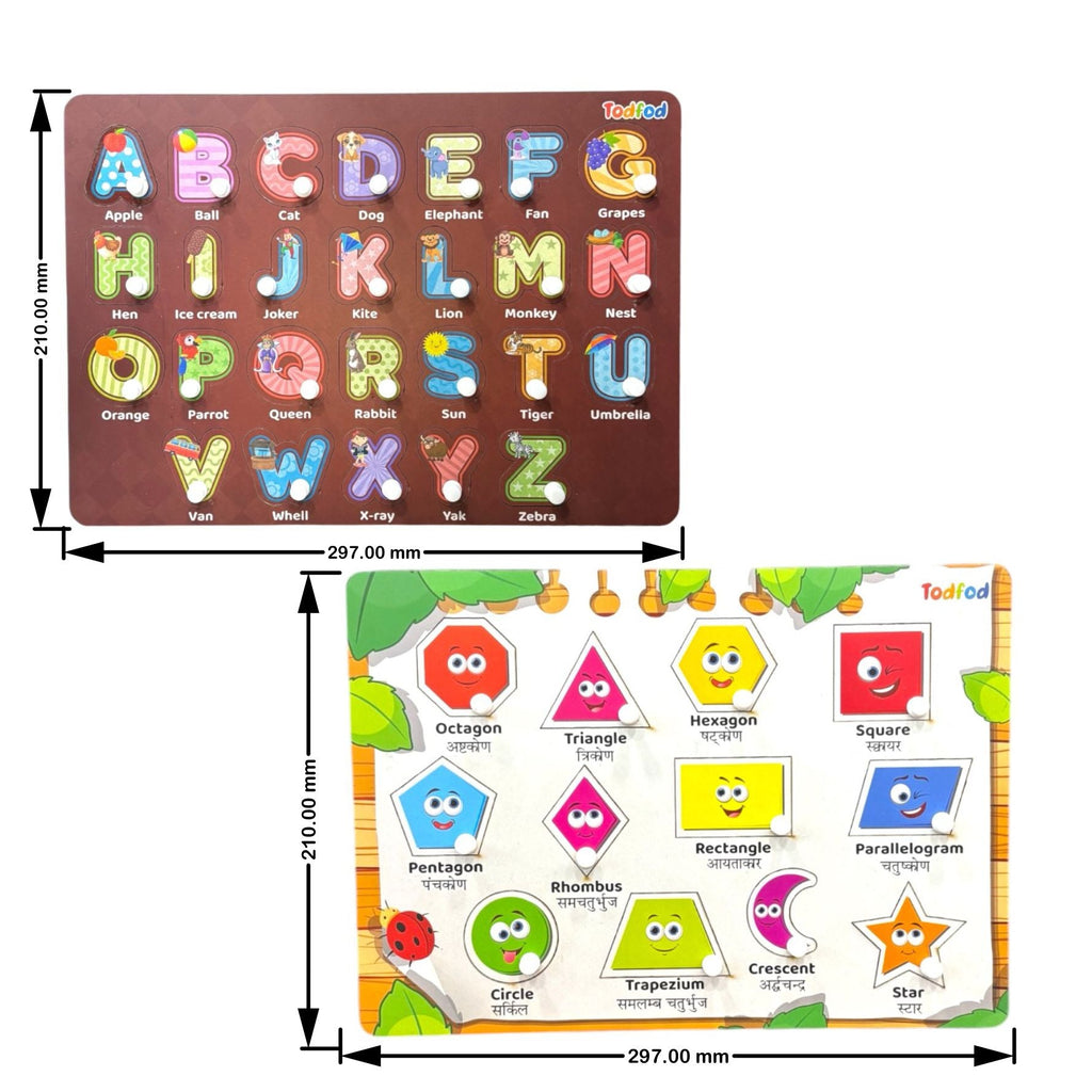 ABCD Shapes Wooden Knob & Pegged Puzzle for Kids