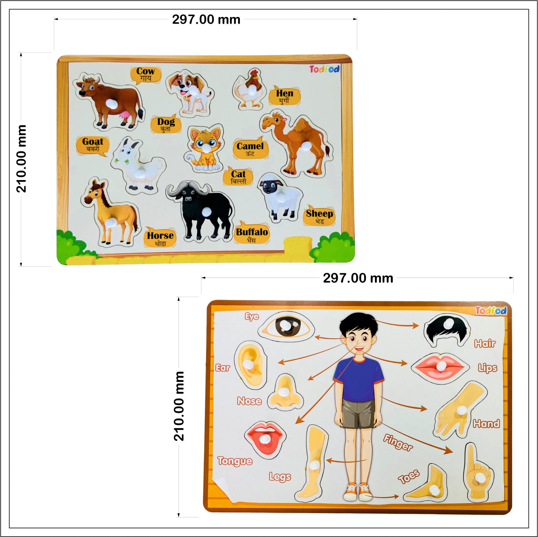 Pet Animal Body Parts Wooden Knob & Pegged Puzzle for Kids