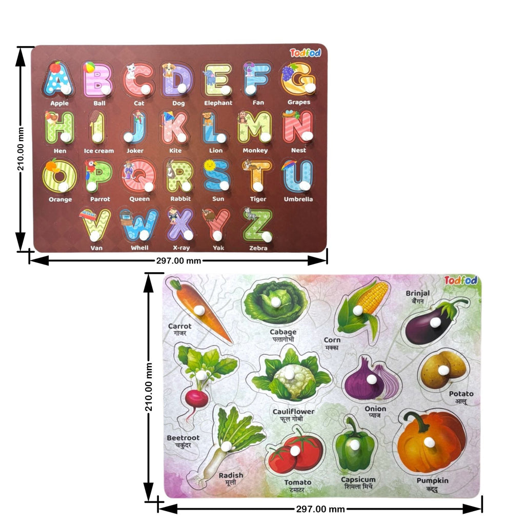 ABCD 4-1 Vegetable Characters Wooden Knob & Pegged Puzzle for Kids