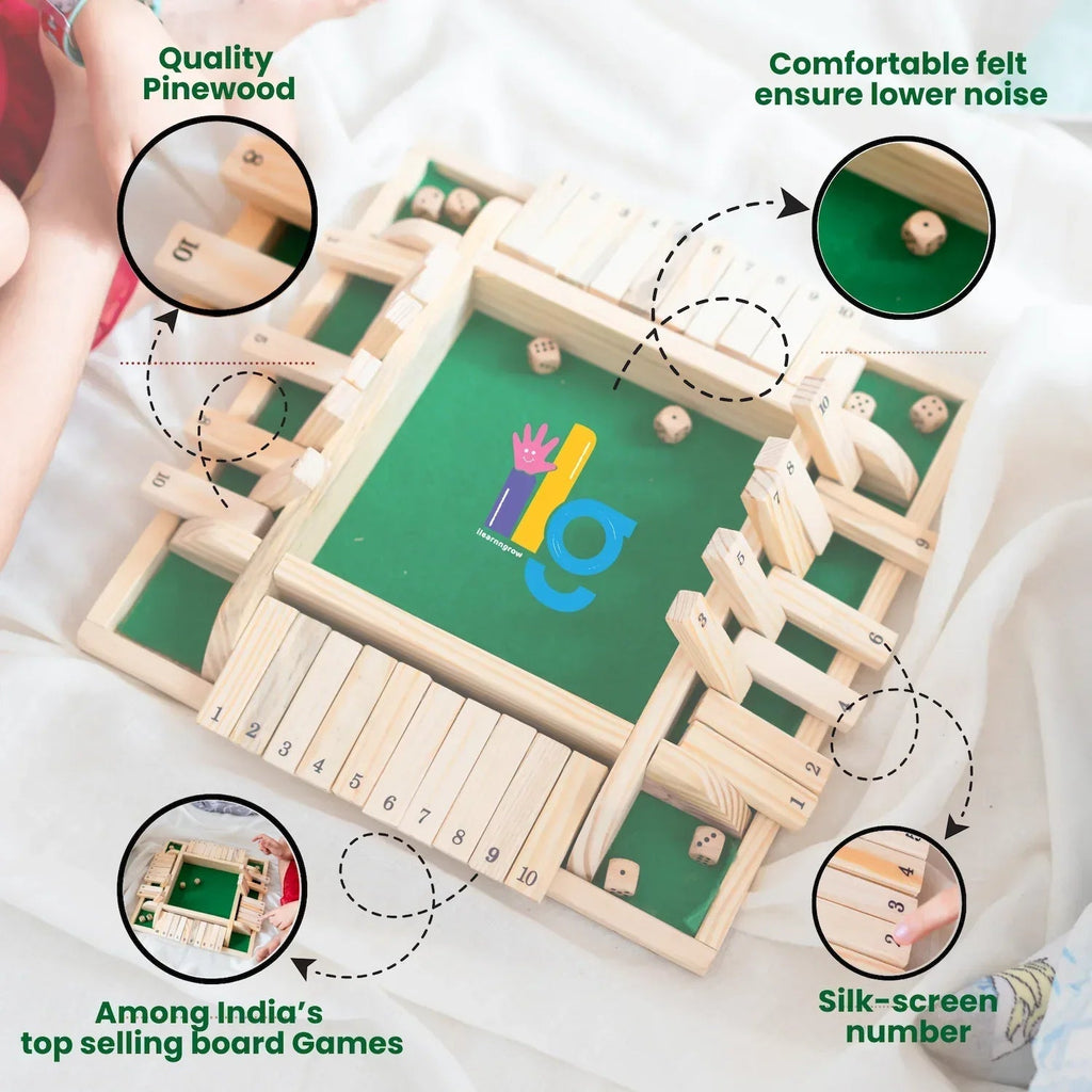 iLearnNGrow Shut The Box – Classic Wooden Shut the Box Dice Game
