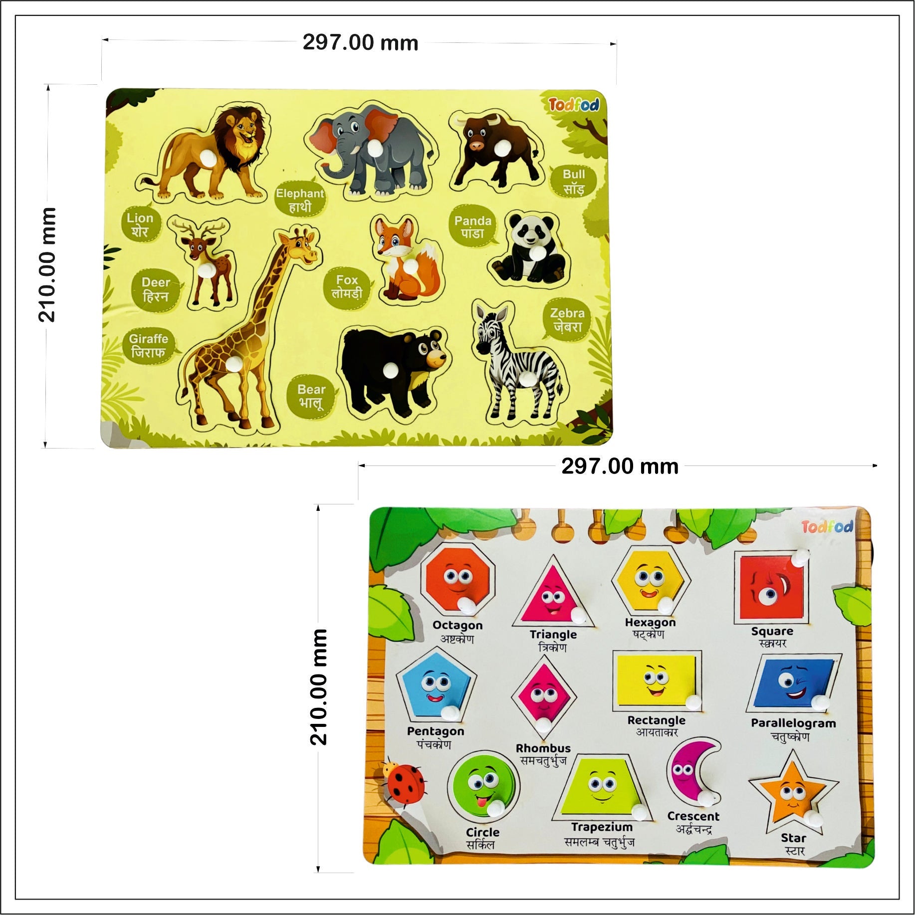 Wild Animal Shapes Knob & Pegged Puzzle for Kids