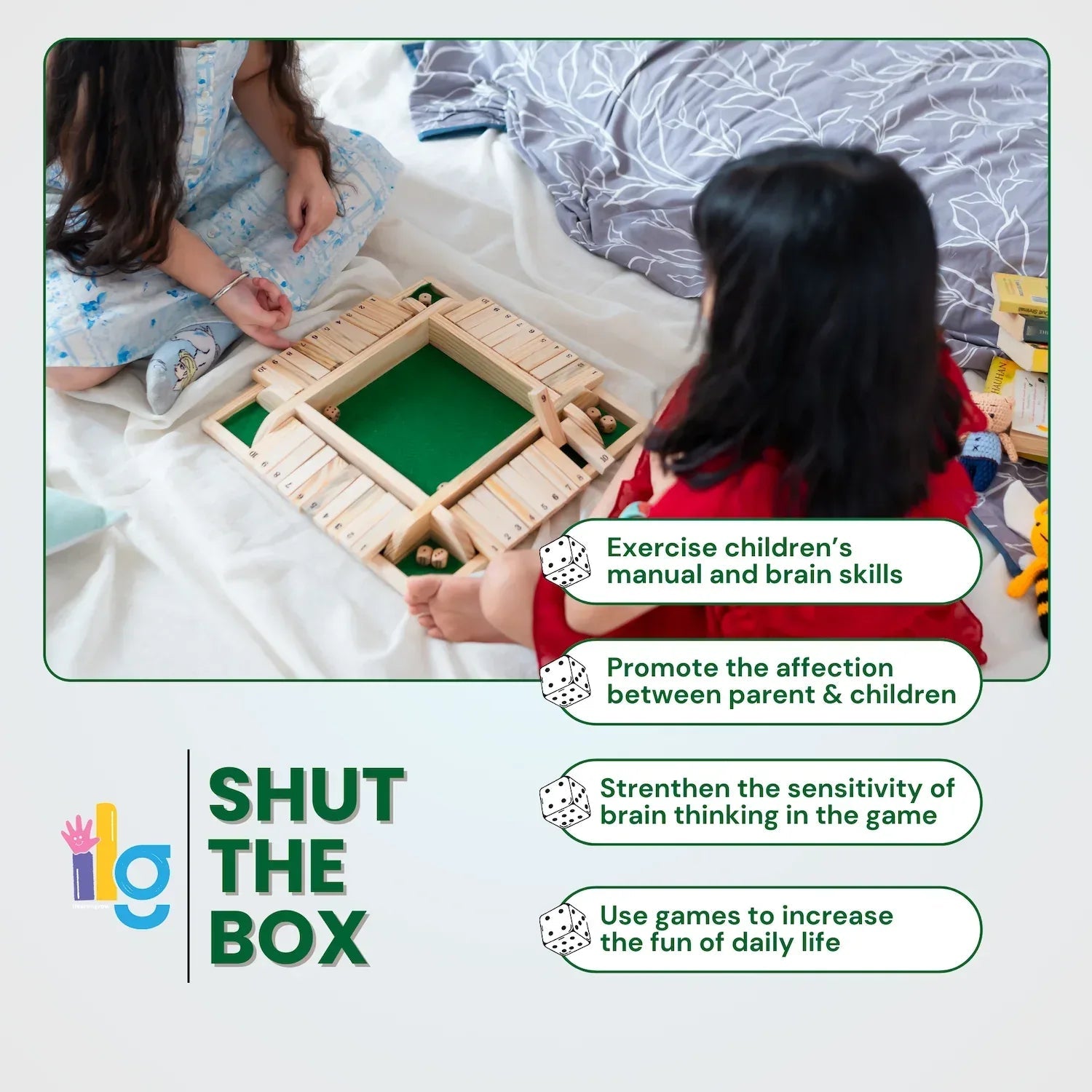 iLearnNGrow Shut The Box – Classic Wooden Shut the Box Dice Game