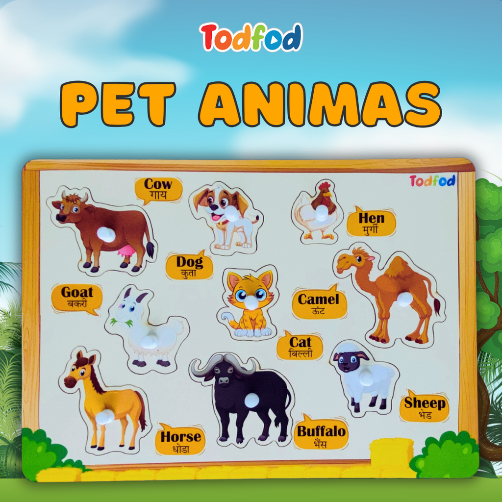 Pet Animals & Fruit Characters Knob & Pegged Puzzle for Kids