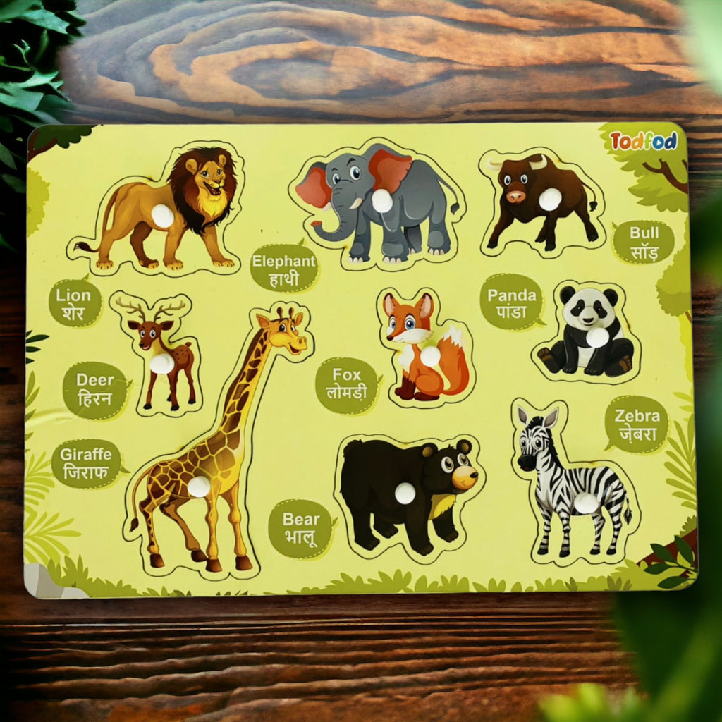 Wild Animal Shapes Knob & Pegged Puzzle for Kids