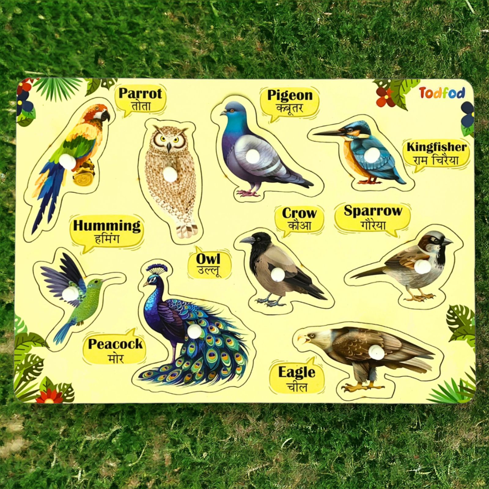 Pet Animals and Birds Wooden Knob & Pegged Puzzle for Kids