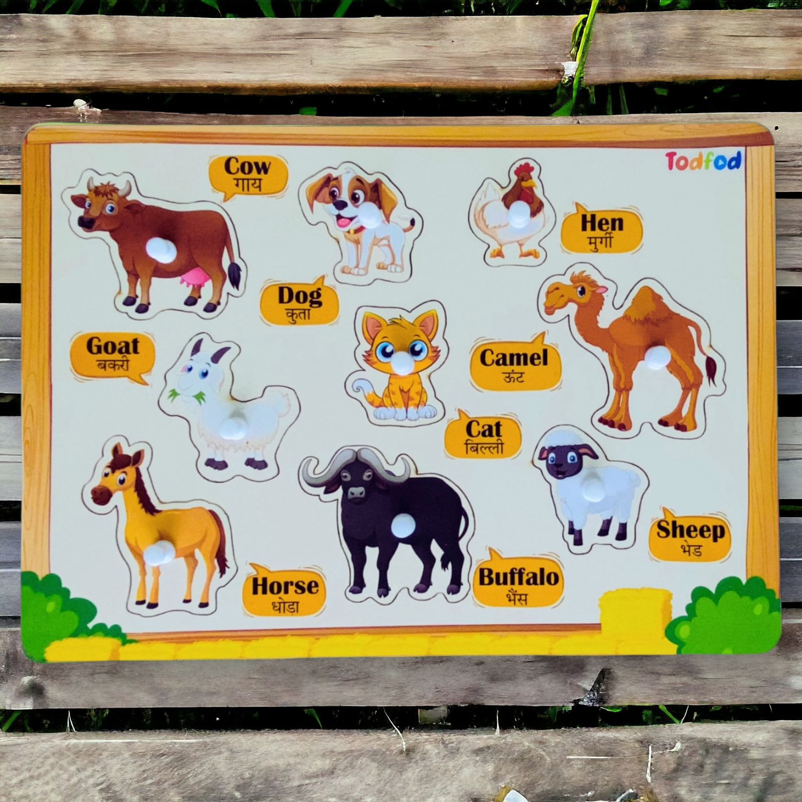 Pet Animals & Fruit Characters Knob & Pegged Puzzle for Kids