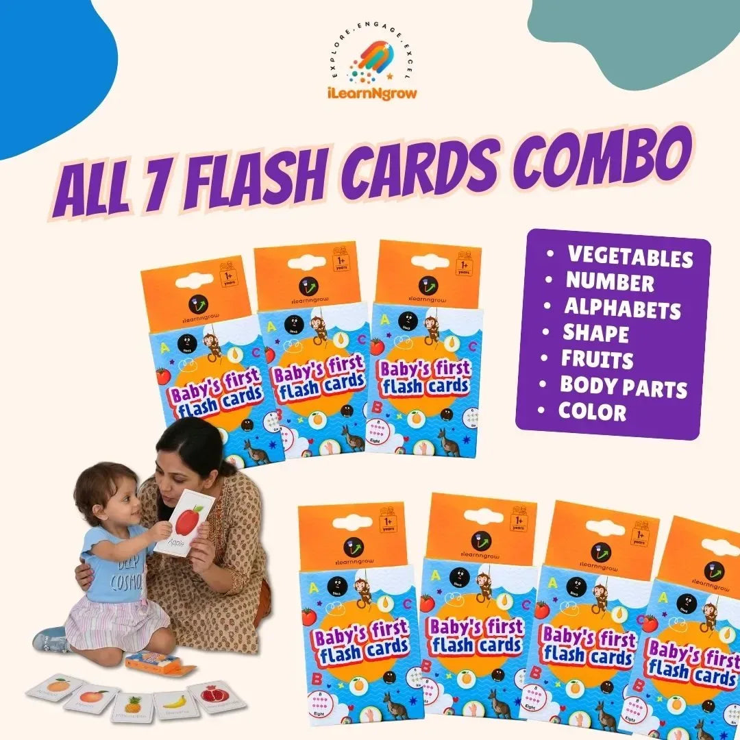 7-in-1 Toddler Flash Cards Combo | Alphabets, Numbers, Colors, Shapes | Age 1+