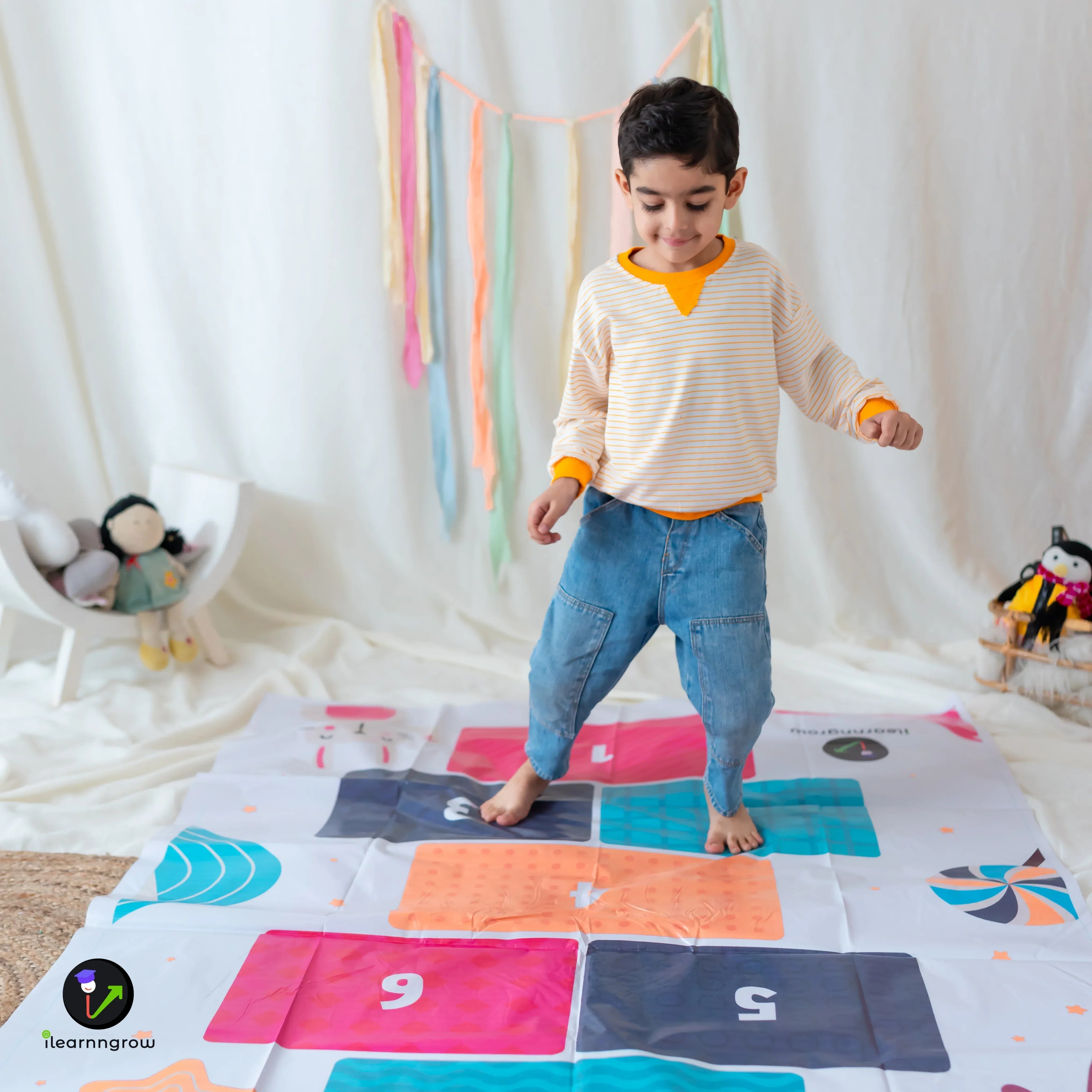 iLearnNGrow Hop Scotch Play Mat – Fun, Interactive Activity Mat for Kids