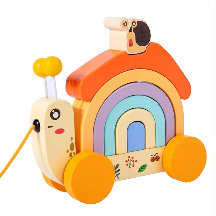 Wooden Snail Stacker Pull Along Toys for 1 + Year Old Boy