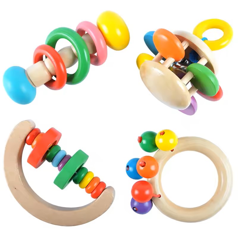 Rattle Gift Set - Colorful Wooden Toy Set of 4