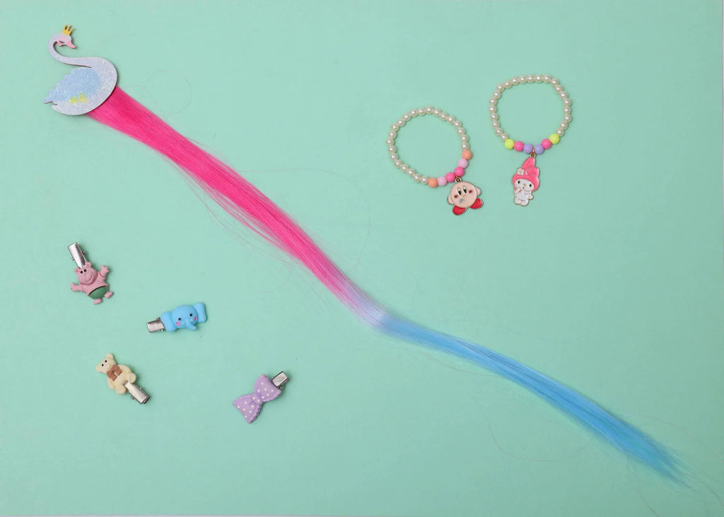 iLearnNGrow Swan Hair Extension for Kids – Colorful Clip-On Hair Accessory for Kids