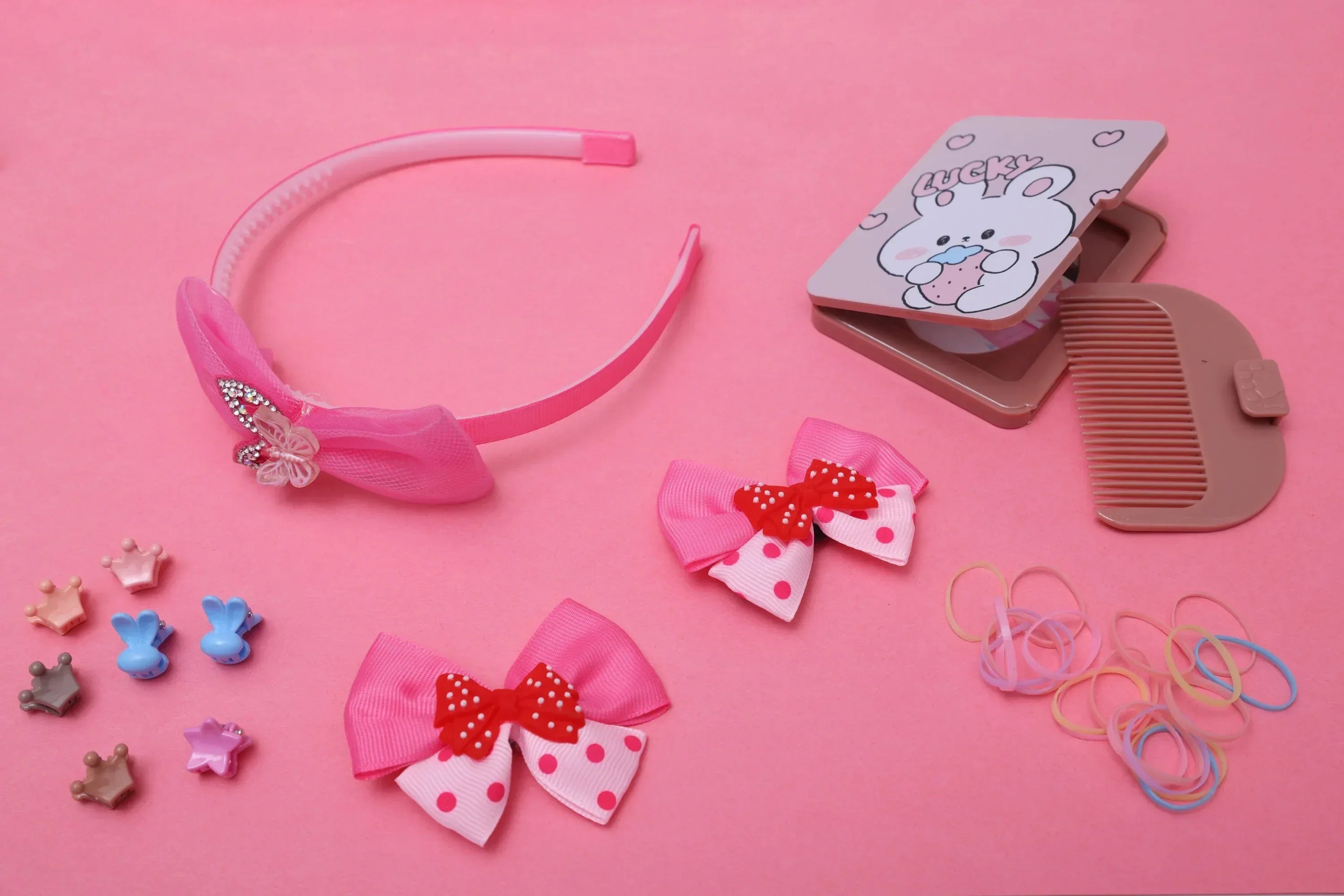 iLearnNGrow Bow Hair Accessories Set (Pastel Pink)