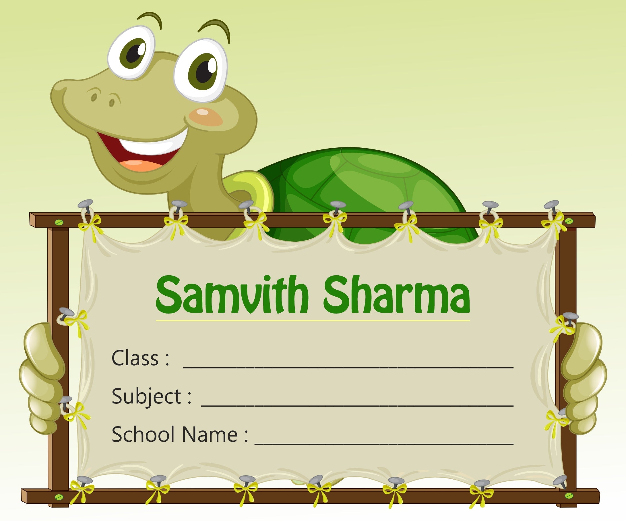 School Notebook Labels-Lazy Turtle
